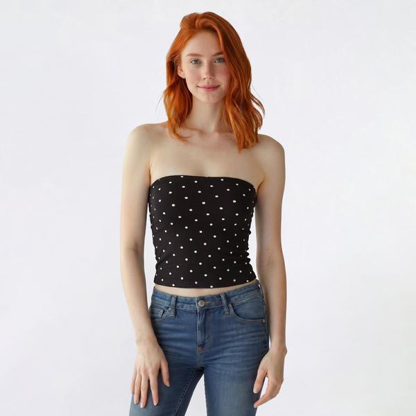 Juniors No Comment Polka Dot Print Reversible Tube Top